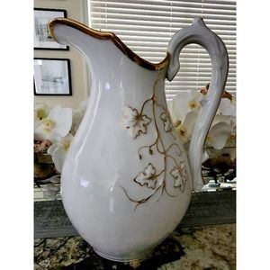 Large White & Gold B&D China Pitcher